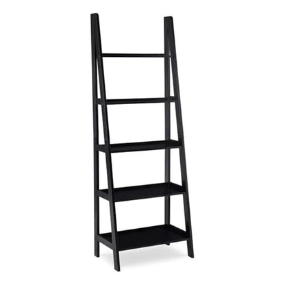 Riverbay Furniture 5-Shelf Ladder Bookshelf, 72 in Tall Rubberwood and Particleboard, Black Finish, Open Back Design, Space-Saving Transitional Style for Home Office, Living Room, Entryway or - color: Black