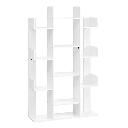 VASAGLE Bookshelf, Tree-Shaped Bookcase with 13 Storage Shelves, Rounded Corners, 9.8”D x 33.9”W x 55.1”H, White ULBC067W01 - color: White, style: 5-Tier (33.9"W)