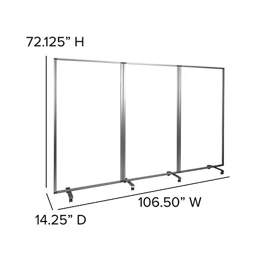 Flash Furniture 36 Inch Wide Acrylic Mobile Partition, Transparent | 72 Inches High, Lockable Casters, Durable Construction, Commercial Use