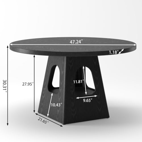 47'' Round Dining Table for 4 - Modern Farmhouse Kitchen Table with Cone Pedestal Base,Black Dining Table for Small Spaces,Round Kitchen Table Ideal for Dining Room or Apartment - color: 47'' Black