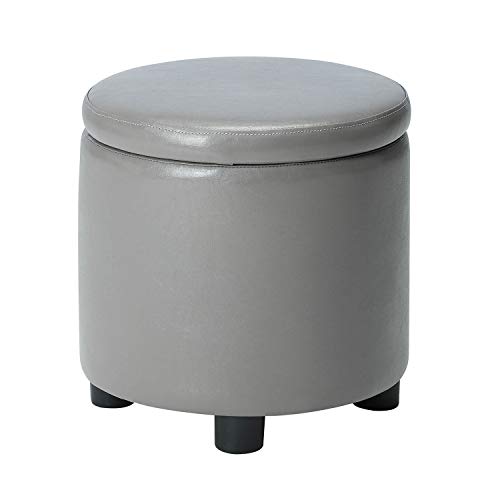 Designs4Comfort Round Accent Storage Ottoman with Reversible Tray Lid - color: Grey