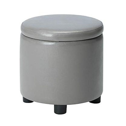 Designs4Comfort Round Accent Storage Ottoman with Reversible Tray Lid - color: Grey