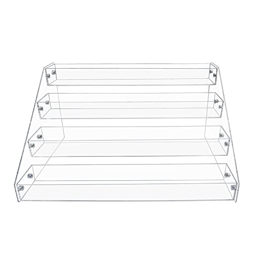 PMMASTO 4-Tier Clear Acrylic Spice Rack Organizer for Cabinet Countertop | Raised Step Design, Keeps Spice Jars, Seasonings and Cans Visible, Ideal for Countertops, Kitchen Cabinets and Pantry Storage - size: 4 Tier - inner width 1.93"