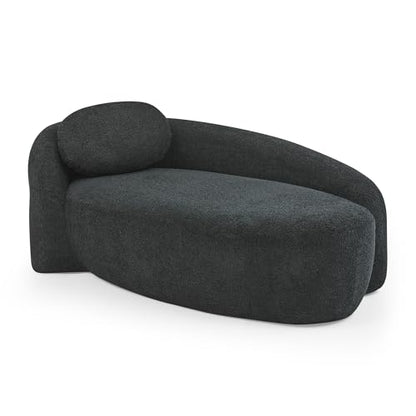 JIVOIT Modern Oval Single Lazy Sofa Chair, Bouclé Fabric Single Lounge Chair with Integrated Backrest, Side Armrest and Pillow, Compact Space-Saving Lounge Chair for Living Room Bedroom (Black//033) - color: Black//033