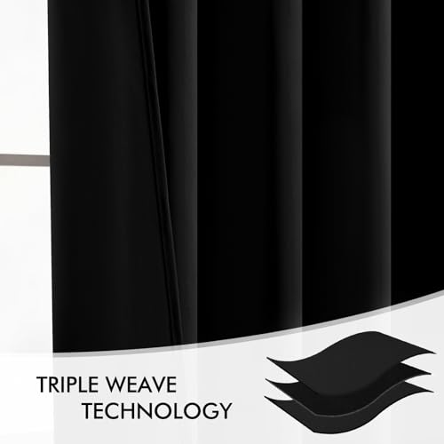 MIULEE Black Back Tab Blackout Curtains 52x78 Inch Length 2 Panels Set | Rod Pocket Pinch Pleated, Thermal Insulated, Room Darkening, Light Blocking Drape, Halloween Curtains for Living Room Bedroom - color: Black, size: 52"W x 78"L (Pack of 2)
