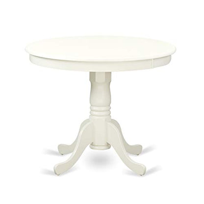 East West Furniture ANIP3-LWH-C 3 Piece Kitchen Table Set for Small Spaces Contains a Round Dining Table with Pedestal and 2 Linen Fabric Dining Room Chairs, 36x36 Inch, Linen White - color: Anip3-lwh-c
