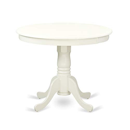 East West Furniture ANIP5-LWH-W 5 Piece Modern Dining Table Set Includes a Round Kitchen Table with Pedestal and 4 Dining Room Chairs, 36x36 Inch, Linen White - color: Anip5-lwh-w