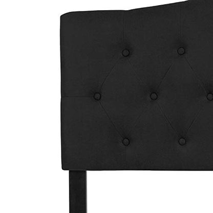 EMMA + OLIVER Black Full Tufted Headboard | Adjustable Bed Rail Slots, Fabric Upholstered - color: Black, size: Full