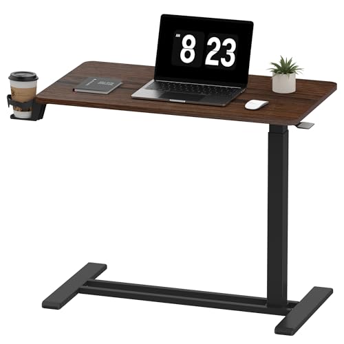 FLEXISPOT 32''Adjustable C Table Gas Spring Mobile Side End Table | Adjustable C table with Wheels, Bedside table for sofa and couch. Laptop Rolling Cart TV Tray, 31.5" W x 17.7" D,Rustic Brown - color: Rustic Brown, size: 32x18