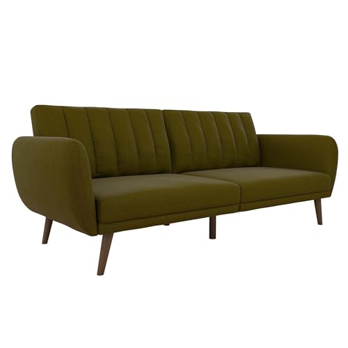 Novogratz Brittany 82 Inch Futon Sofa Bed in Faux Leather, Upholstered Couch Sleeper with Tufted Back, Mid-Century Modern Design, Green - color: Green