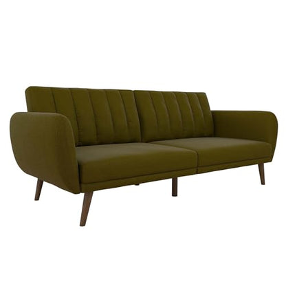 Novogratz Brittany 82 Inch Futon Sofa Bed in Faux Leather, Upholstered Couch Sleeper with Tufted Back, Mid-Century Modern Design, Green - color: Green