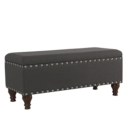HomePop 42" Storage Bench with Nailhead Trim - Charcoal - color: Charcoal