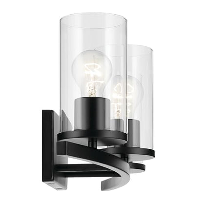 Kichler Crosby 23" 3-Light Vanity Light with Clear Glass in Black, for Bathroom, Powder Room, (23" x 8.75"), 45497BKCLR - color: Black, size: 3 Light, style: Clear Glass