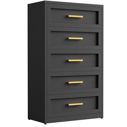 Black Metal Dresser with 5 Drawer, Tall Dressers for Bedroom, 48" Tall Modern Chest of Drawers, Steel Large Dresser Clothing Storage Organizer Deep Drawers for Closet, Living Room, Hallway - color: Black, size: 5 Metal Drawers