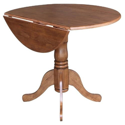 IC INTERNATIONAL CONCEPTS 42" Round Solid Wood Dual Drop Leaf Pedestal Table in Oak Finish - color: Distressed Oak
