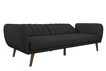 Novogratz Brittany 82 Inch Futon Sofa Bed in Faux Leather, Upholstered Couch Sleeper with Tufted Back, Mid-Century Modern Design, Dark Gray - color: Dark Gray