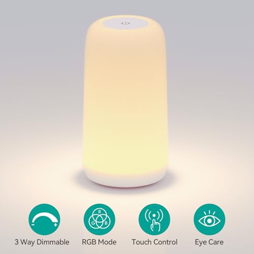 Touch Bedside Table LED Lamp, [Sleek Design & RGB Mode] Multi-Color Dimmable with Warm White Lights, Birthday Gifts for Women Mom, Smart Nightstand Small Lamp for Bedroom Living Room Home Decor - color: White