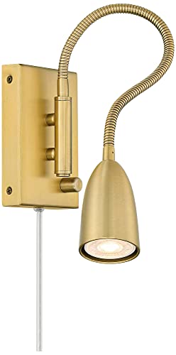 Lido Gold Gooseneck Plug-In LED Reading Wall Lamps Set of 2 Modern | Warm Metal Adjustable Arm for Bedroom Bathroom Vanity Living Room Home Hallway Dining Family Kitchen House