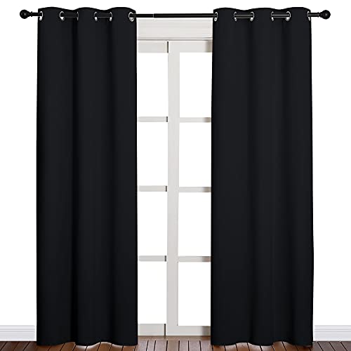 NICETOWN Thermal Insulated Black Blackout Curtains/Drapes 84 inches Length 2 Panels Set for Living Room, 42 inches Wide, Privacy Sound Reducing Room Darkening Draperies Window Treatment - color: Black, size: 42"W x 84"L (Pack of 2)