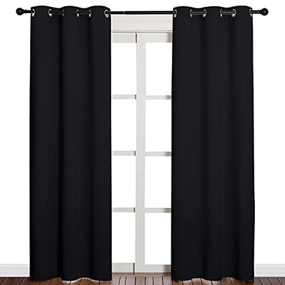 NICETOWN Thermal Insulated Black Blackout Curtains/Drapes 84 inches Length 2 Panels Set for Living Room, 42 inches Wide, Privacy Sound Reducing Room Darkening Draperies Window Treatment - color: Black, size: 42"W x 84"L (Pack of 2)