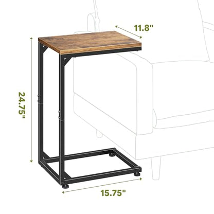 Simple Trending C Shaped End Table, TV Tray for Couch, Small Side Table with Metal Frame, for Living Room Bedroom, Rustic Brown - size: Long Table Top Single Set