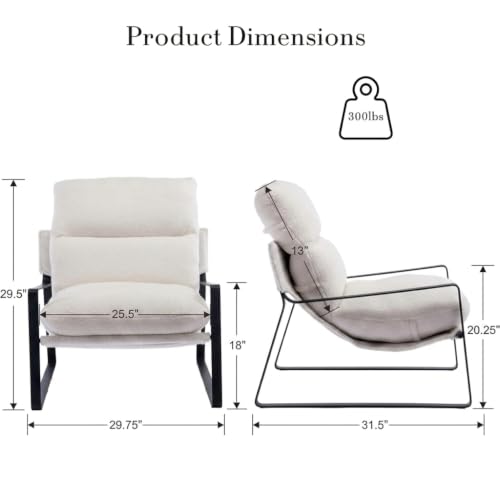 1-Pack Modern Accent Chair, Sherpa Living Room Chair, White | Comfy Armchairs, Upholstered Lounge Armchair, Removable Seat Cushion, Black Metal Frame, For Reading Room, Bedroom, Balcony - color: White, size: 1PC