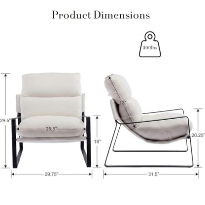 1-Pack Modern Accent Chair, Sherpa Living Room Chair, White | Comfy Armchairs, Upholstered Lounge Armchair, Removable Seat Cushion, Black Metal Frame, For Reading Room, Bedroom, Balcony - color: White, size: 1PC