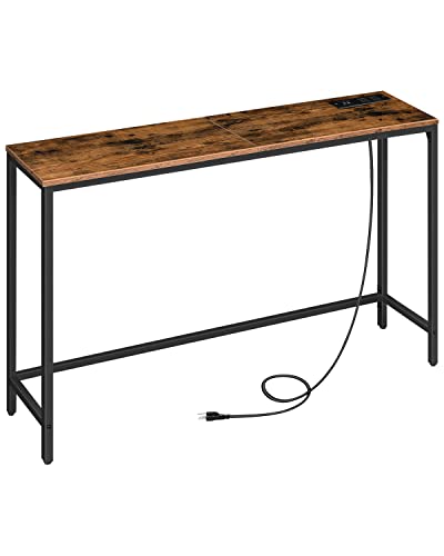 HOOBRO 47.2" Console Table with Power Outlets and USB Ports, Sofa Narrow Entryway Table with Charging Station, Behind Couch Table, Hallway, Foyer, Living Room, Bedroom, Rustic Brown BF301XG01G1