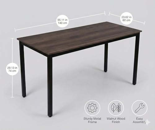 55 inch Large Computer Desk Wood, Modern Simple Style Desk for Home Office, Bedroom, Study Student Writing Desk, Small Spaces, Black Metal Frame, Walnut Top - color: Walnut, size: 55"
