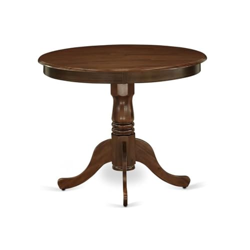 BOWERY HILL Traditional Round Rubberwood Dining Table, 36" W x 36" D x 30" H, Walnut Finish, Pedestal Base, Durable Small Kitchen or Dining Room Table, Space-Saving Antique Design - color: Walnut