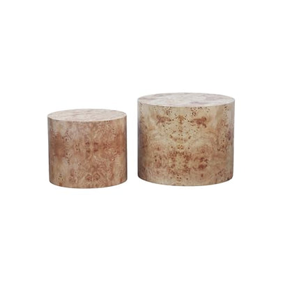 18.9" Round Nesting Coffee Table Set of 2, Modern Wooden Coffee Tables Small Circle Center Table for Living Room, Accent End Table Set, No Assembling (Natural Burl) - color: A-natural Burl