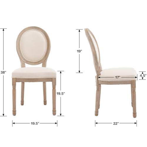 Kmax Farmhouse Dining Room Chairs, Brown Wood Legs Elegant Tufted Kitchen Chairs, French Distressed Bedroom Chairs with Round Back, Set of 8, Beige - color: Antique Brush-fabric-beige, size: 8 Chairs