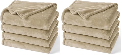 PHF Ultra Soft Fleece Blanket Queen Size, No Shed No Pilling Luxury Plush Cozy 300GSM Lightweight Blanket for Bed, Couch, Chair, Sofa, Perfect Decorations Gifts, 90" x 90", Khaki (Pack of 2) - color: Khaki, size: Queen(90" X 90") (Pack of 2)