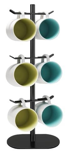 Cup Holder Tree with 6 Hooks, Metal Coffee Mug Rack Stand (Black) - color: Matte Black-A