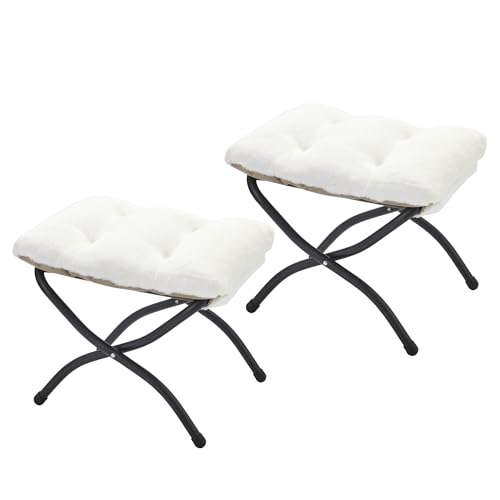15"(H) Folding Ottoman, Set of 2, Foldable Footrest Stool, Small Foot Stool for Couch, Collapsible Foot Rest Ottoman for Sofa, Accent Padded Ottomans for Living Room, Bedroom, White - color: White 2pcs
