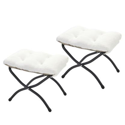 15"(H) Folding Ottoman, Set of 2, Foldable Footrest Stool, Small Foot Stool for Couch, Collapsible Foot Rest Ottoman for Sofa, Accent Padded Ottomans for Living Room, Bedroom, White - color: White 2pcs