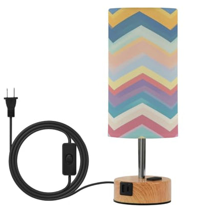 Kigai Colorful Folded Threads Touch Control Bedside Table Lamp 3 Way Dimmable Nightstand Lamp with USB A+C Charging Ports & AC Outlet Fabric Shade for Bedroom Desk Living Room