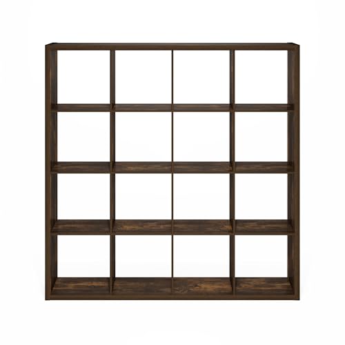 Furinno Cubicle 16-Cube Book Shelf, Extra Thick Frame Bookshelf, Amber Pine | 14.6" x 58" x 58", Reversible Bookcase with Open Back, for Living Room, Bedroom, Home Office - color: Amber Pine, size: 16-Cube