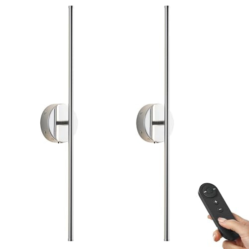 KARTOOSH Battery Operated Wall Sconces Set of Two Wireless Wall Lights | Rechargeable Wall Sconce with Remote 350°Rotate Dimmable 3000K LED Wall Lamp for Living Room, Bedroom - color: Chrome, size: 32.2 Inches