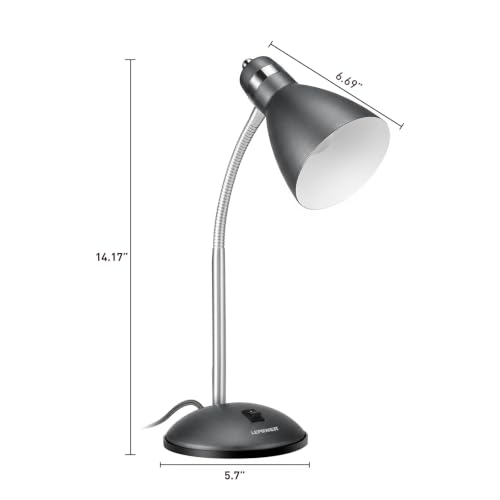 LEPOWER Metal Desk Lamp, Adjustable GooseNeck Reading Light for Bedroom | Compact & Sturdy, Space-Saving for Bedside & Dorm, E26 Table Lamp, Eye-Caring, Ideal for Study, Office, Back to School - color: Sandy Black