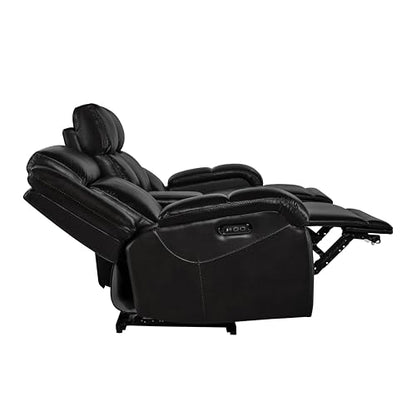Watson & Whitely Wall Hugger Power Reclining Sofa with Console, Black | Genuine Leather Recliner Sofa, Power Headrests, Center Storage Console, Cup Holders, 3-Seater Couch, Living Room & RV - color: Black, style: 3 Seater Sofa (with console)