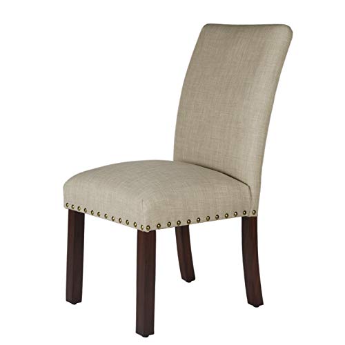 Homepop Home Decor | Classic Upholstered Parsons Dining Chairs | Set of 2 Accent Dining Chairs with Nailhead Trim, Natural Linen - color: Natural, style: Pack of 2