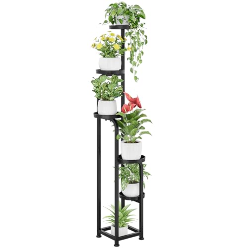 Bamworld Tall Plant Stand Indoor Outdoor Corner Metal Flower Pot Stands | 5 Tier Black Heavy Duty Plant Shelf for Multiple Plants Plant Table for Patio Garden Balcony Living Room Bedroom - color: Matte Black, style: Spiral 5Tier