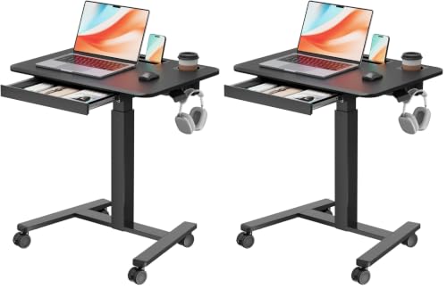 28" Mobile Standing Desk with Drawer, Portable Laptop Desk (Pack of 2) - color: Black, size: 28" (Pack of 2)