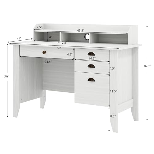 48" Computer Desk with 4 Storage Drawers and Hutch Wood Executive Table for PC Laptop