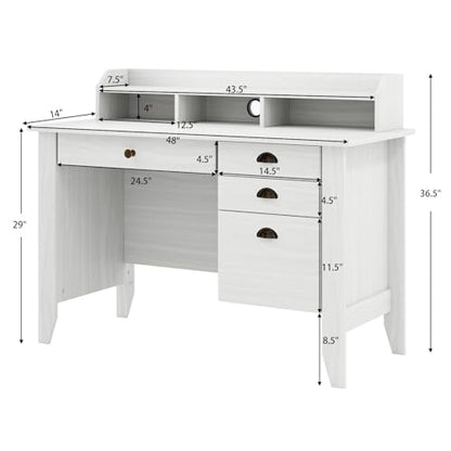 48" Computer Desk with 4 Storage Drawers and Hutch Wood Executive Table for PC Laptop