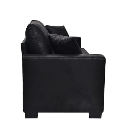Eafurn 69" Small Loveseat Sofa Couch, Mid-Century Modern PU Leather 2-Seater Sofa with Wood Frame & 2 Pillows, Compact Space-Saving Couch for Living Room, Apartment, Office - color: Black 69"