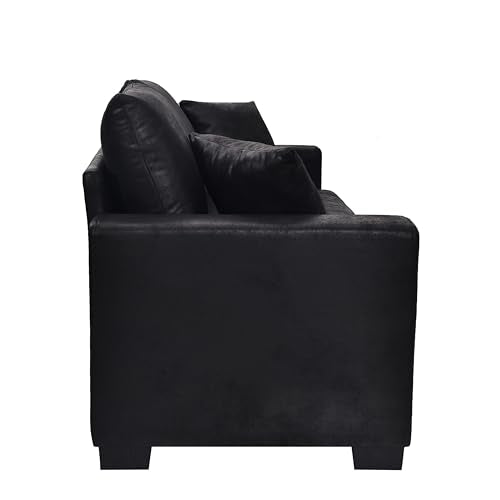 Loveseat Sofa, 69" Modern Upholstered 2-Seater Couch with 2 Throw Pillows, Deep Seat Thick Cushions, Wide Arms & High Density Foam, Small Couch for Bedroom Apartment (Black, Foam) - color: Black