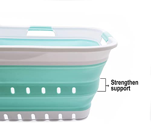 SAMMART 42L (11 gallon) Collapsible Plastic Laundry Basket - Foldable Pop Up Storage Container/Organizer - Portable Basket - Space Saving Hamper/Basket (2, White/Lake Green) - color: White/Lake Green