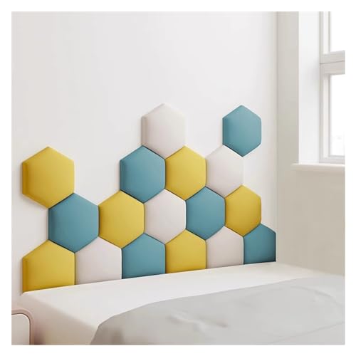 17 Pack Hexagon Upholstered Wall Panels - Self-Adhesive Nursery Decor, 3D Anti-Collision Wall Stickers, Padded Wall Headboard, 120x70cm, Color B - Stylish Soft Padding for Kids' Rooms - color: B, size: 120x70cm